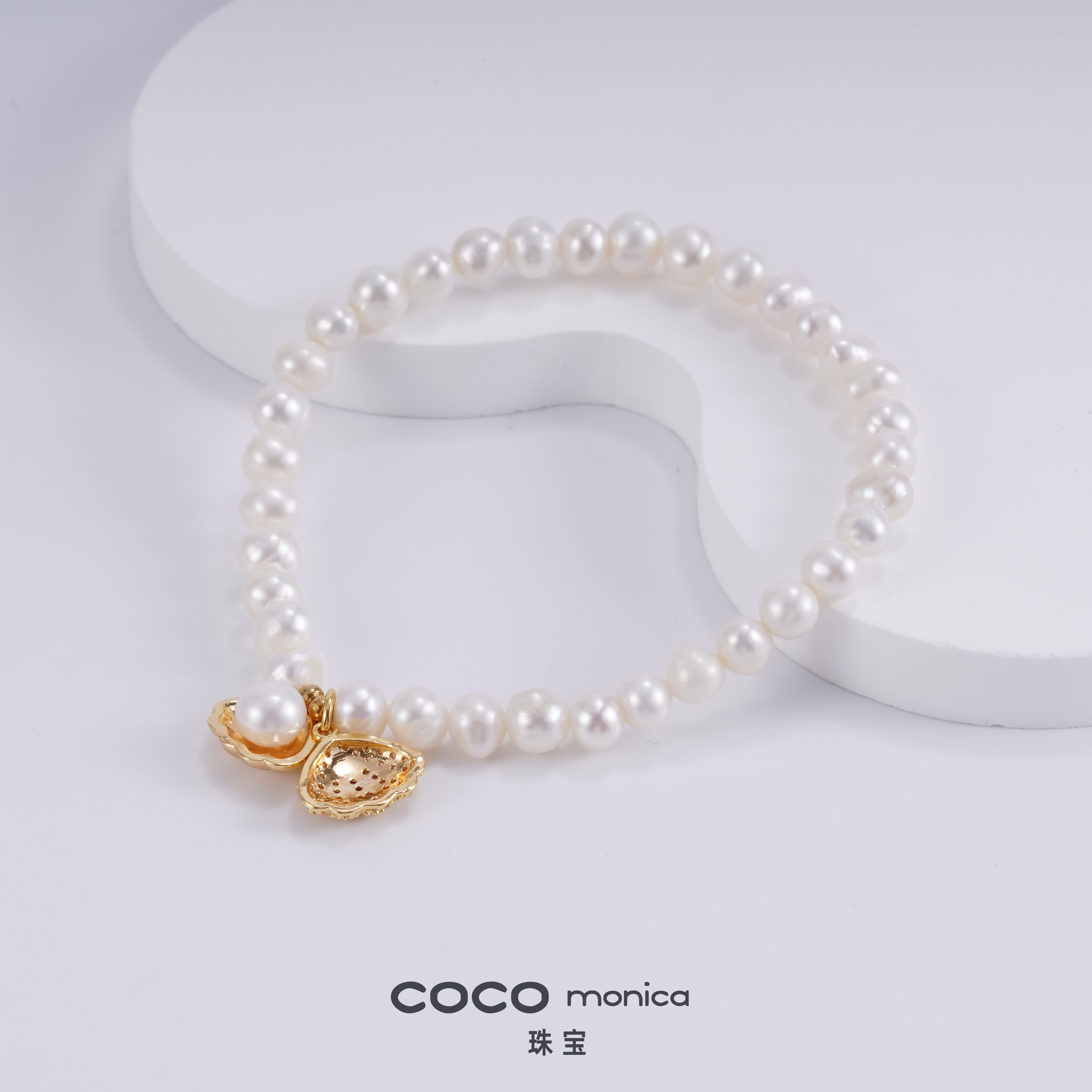 J-72气质简约百搭淡水时尚单圈珍珠手链复古金色轻奢天然淡水珍珠