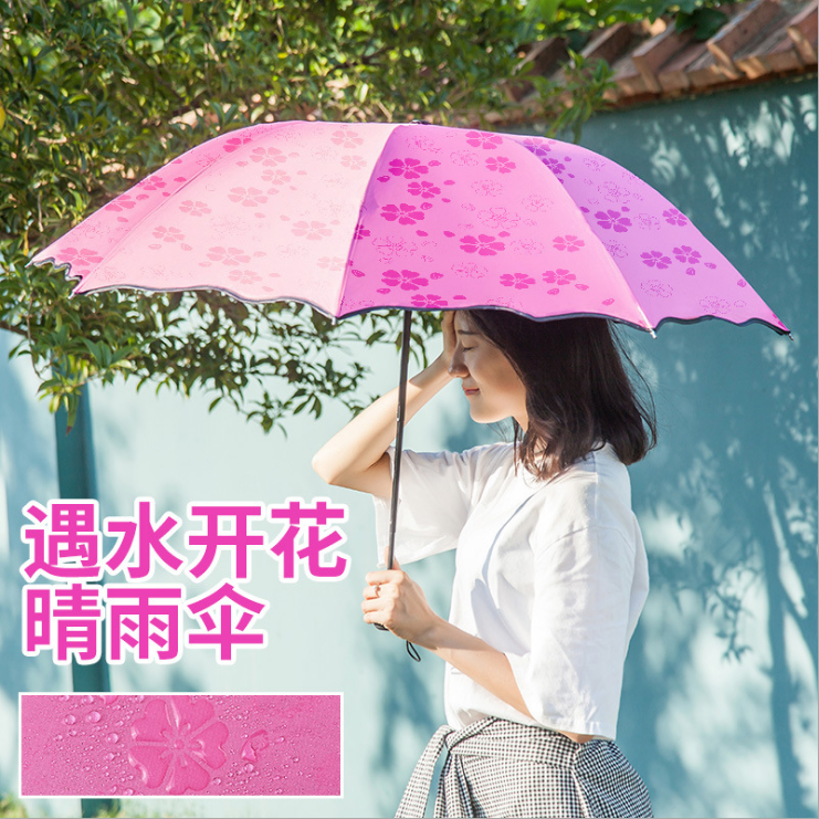 黑胶防紫外线大号折叠伞晴雨伞可爱防晒伞小清新学生加厚两用长柄