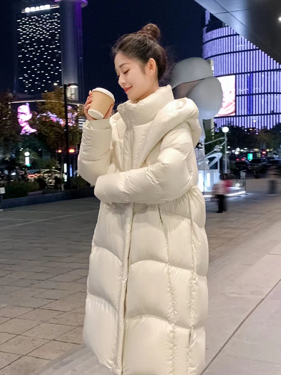 羽绒服女2023新款秋冬时尚连帽加厚过膝羽绒服中长款宽松百搭休闲