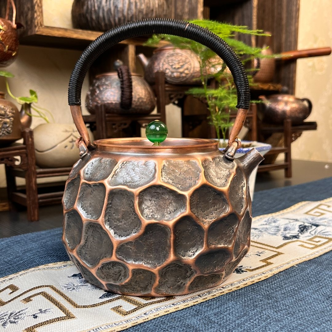 【品茗】紫铜手工一张打复古陨石坑烧水壶煮茶壶