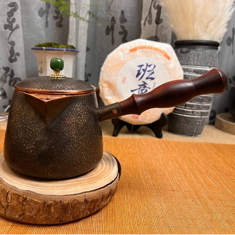 【品茗】紫铜手工锤点复古侧把壶 大容量  烧水壶  煮茶壶  黑色
