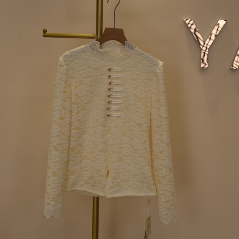 YANPING/燕苹新款加绒加厚气质时尚提花植绒女款蕾丝打底衫CX2399