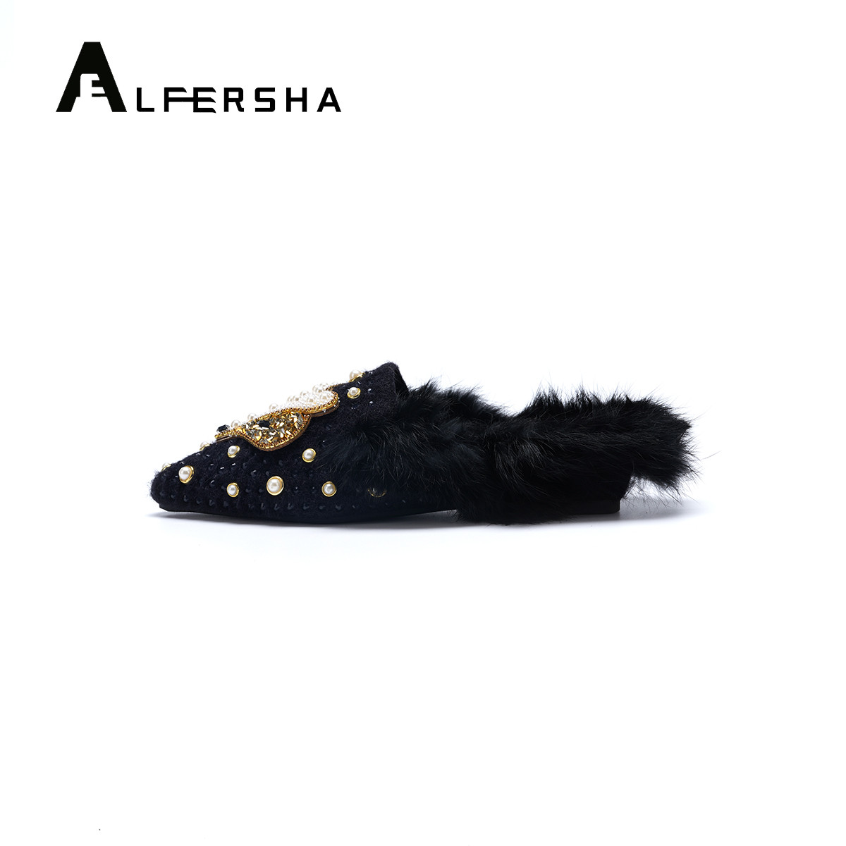 阿芙莎手工鞋173711秋冬新款狐狸头毛毛拖