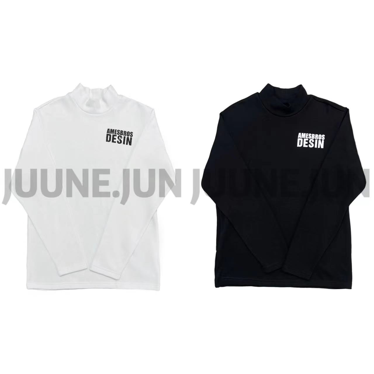 （3MJ）黑白两色半高领简约字母logo时尚磨毛打底儿童体恤（暖暖冬日