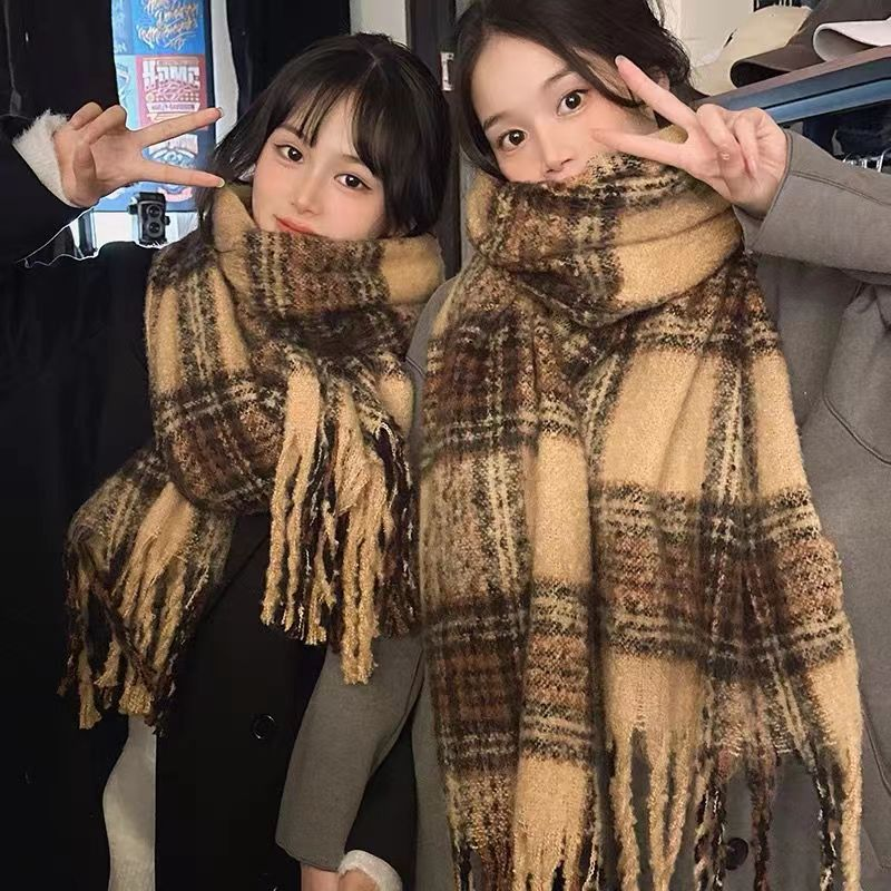 美拉德加厚围巾女百搭韩版百搭学生披肩秋冬格子围脖长款冬季围脖