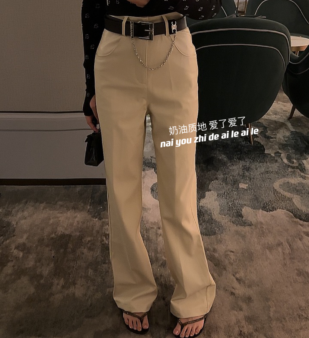 【O.S零小零】百搭休闲显瘦长裤宽松直筒高腰垂坠感皮裤女