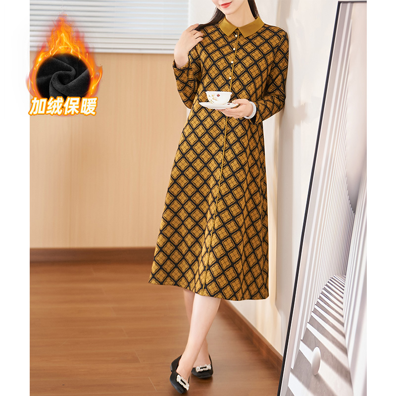 迪欧芙2023冬季新款气质高档大气优雅复古长袖连衣裙女#DLQ15779