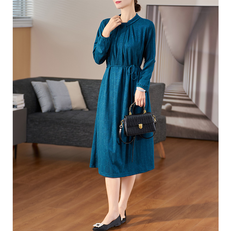 迪欧芙2023秋季新款高贵气质彩兰色优雅法式收腰连衣裙#QLQ25386