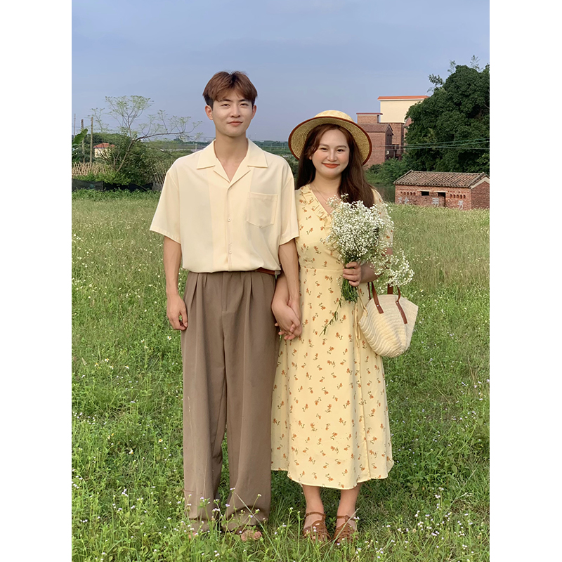 山_山【落日晚风】微胖时尚韩版夏季舒适碎花显瘦一片式连衣裙女