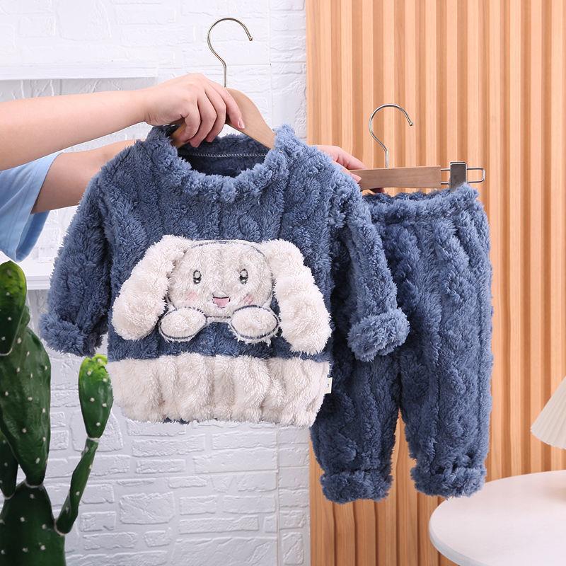 婴儿衣服外套宝宝睡衣套装加绒冬款毛毛衣男童家居服幼儿加厚女童