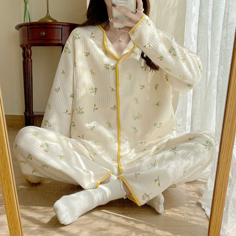 月子服春秋冬季加厚空气棉产后喂奶哺乳孕妇睡衣女套装