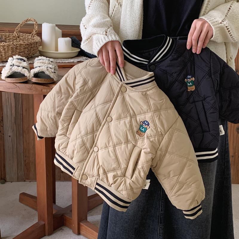 儿童冬装加绒夹棉外套新款韩版男童刺绣小熊加厚棒球服宝宝棉衣潮