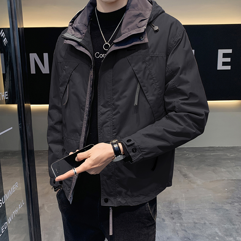 2024春季款男士休闲加棉加厚韩版外套时尚潮流宽松男士装连帽夹克