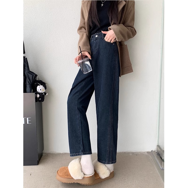 高腰直筒牛仔裤女冬季新款2024年大码胖mm梨形身材宽松显瘦九分裤