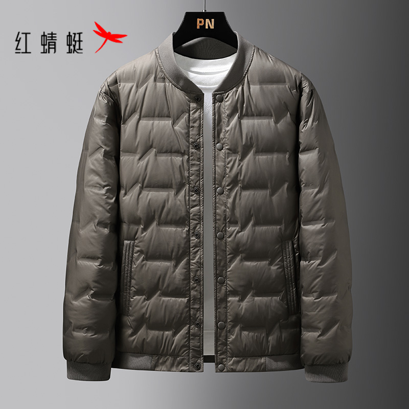 红蜻蜓冬季爸爸装羽绒服男中老年白鸭绒保暖短款亮面外套压胶衣服