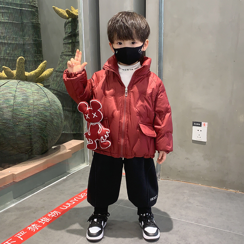 儿童潮款v字公仔休闲羽绒服外套2023男童卡通冬装保暖白鸭绒衣服