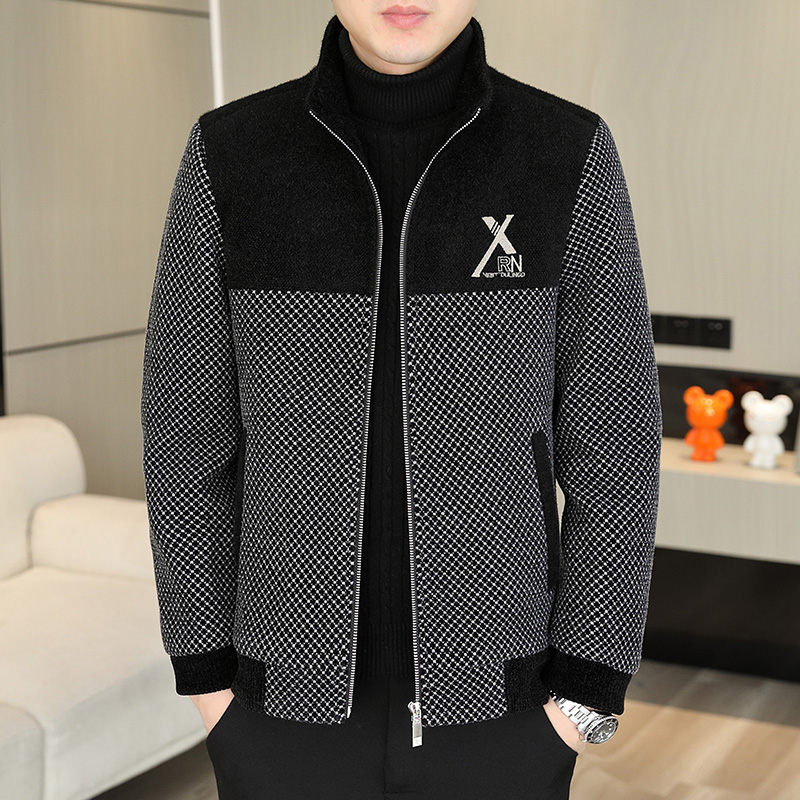 冬季加绒加厚立领夹克外套毛呢子轻奢商务修身高品质休闲男装外套