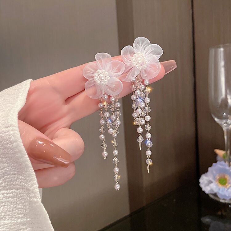 仙女串珠长款流苏耳环仿珍珠耳坠气质显瘦轻奢吊坠耳钉耳饰