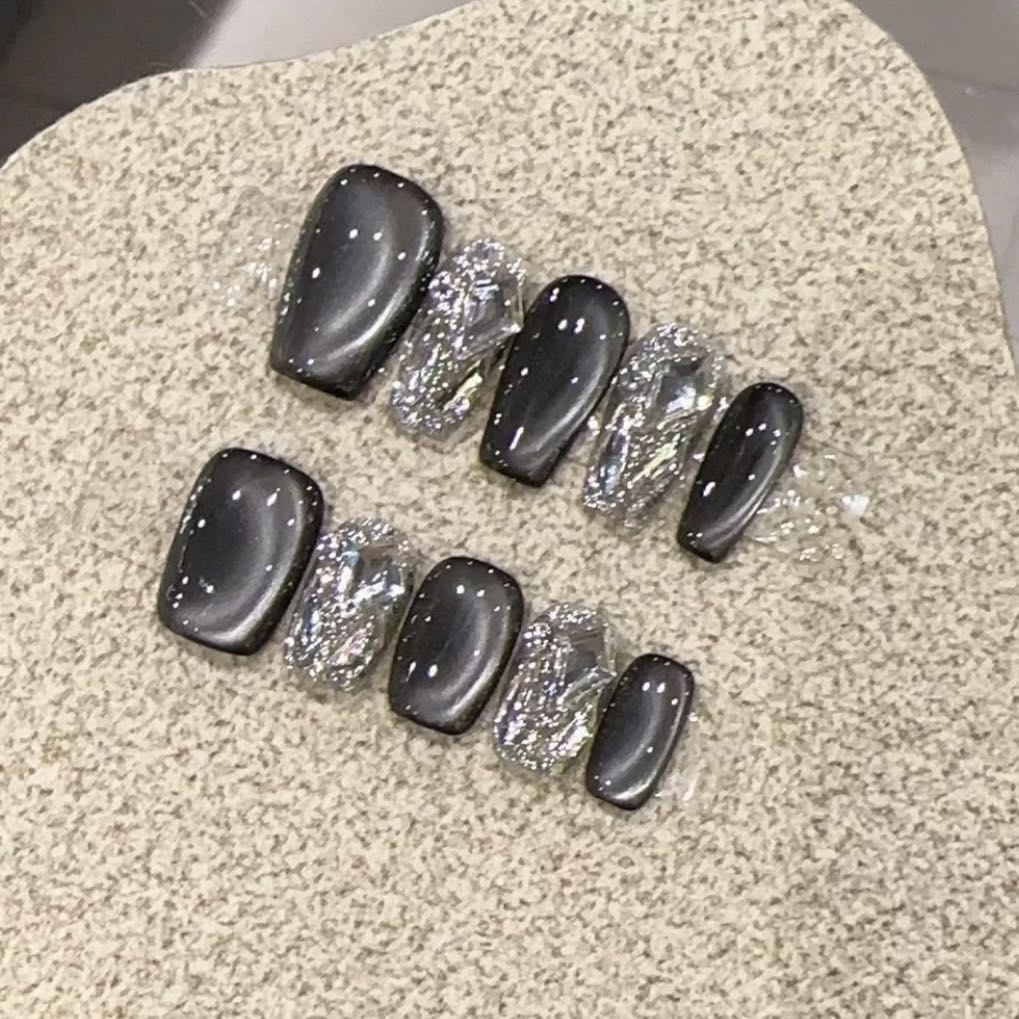 黑色幽默手工光疗美甲贴果冻贴片指甲成品穿戴甲美白简约秋冬波点