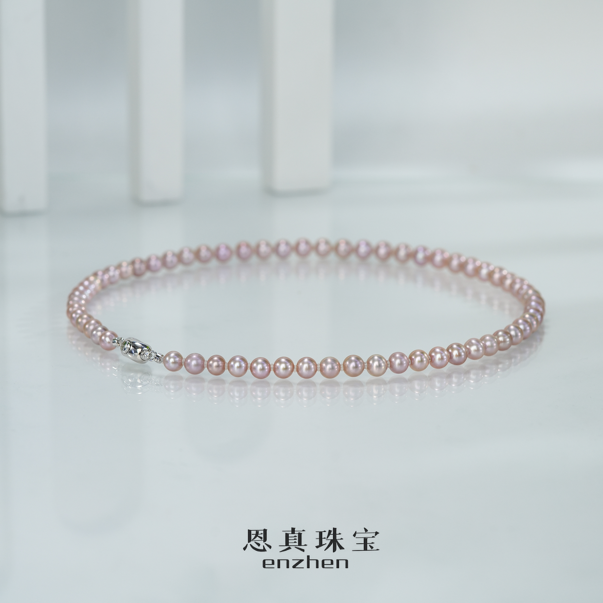 梦幻紫淡水珍珠s925银满串项链时尚锁骨链（6.5-7.5mm）