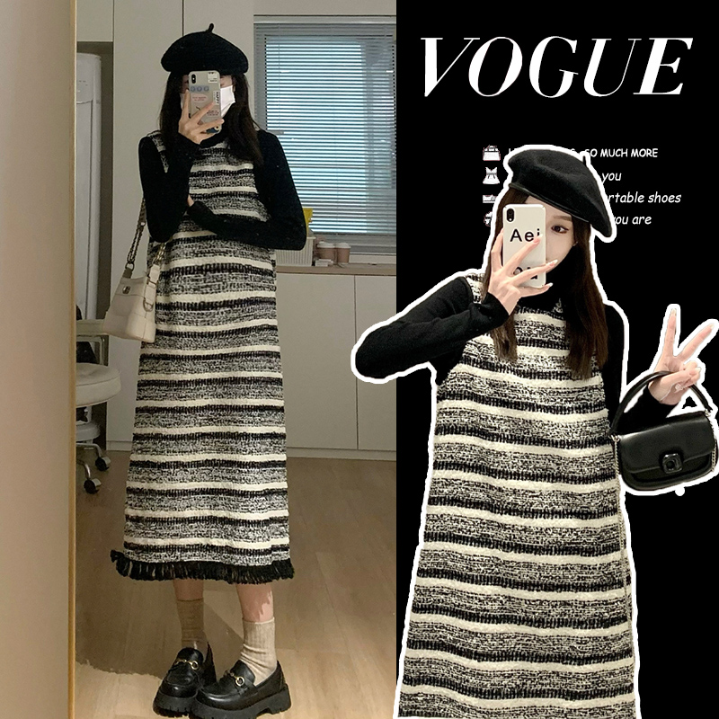 洋气时髦秋冬孕妇小香风套装冬季孕妇连衣裙孕期服装背带裙子套装