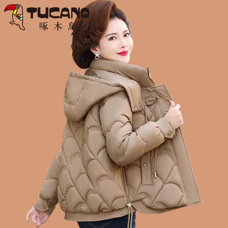 啄木鳥妈妈棉服冬季外套23新款中年女秋冬连帽棉袄中老年冬装棉衣