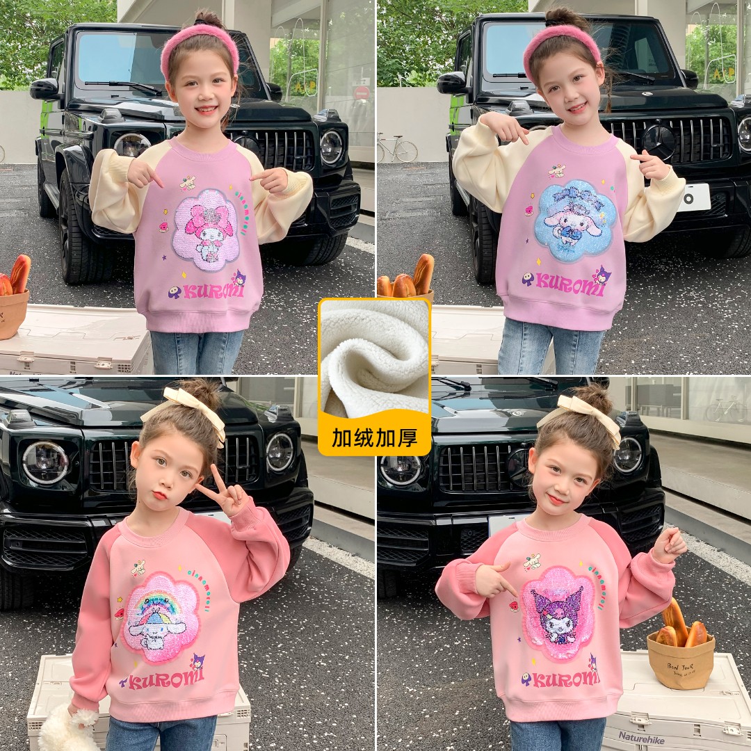 小菲特冬季新款女童装韩版加绒中大童卫衣儿童撞色上衣YNYD35079