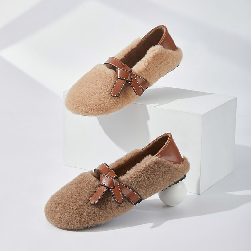 【供应链清仓】冬季新品时尚潮外穿绑带毛毛棉拖鞋女居家包根平底
