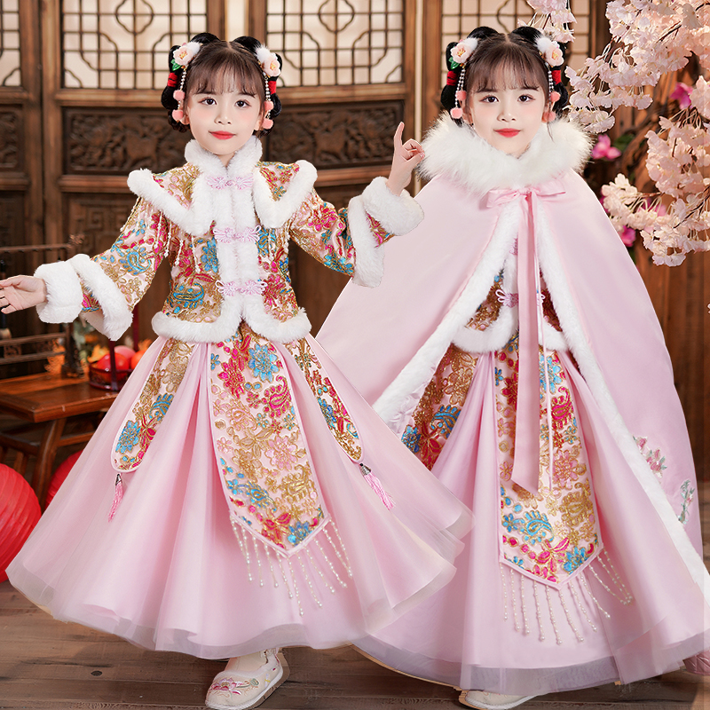 99156汉服女童秋冬装中国风加绒儿童唐装宝宝拜年服过年新年装