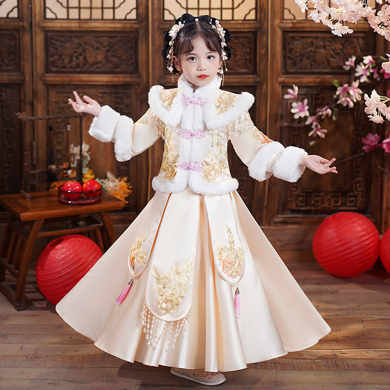 女童汉服加绒衣服儿童旗袍古风新年唐装女宝宝公主拜年服99179