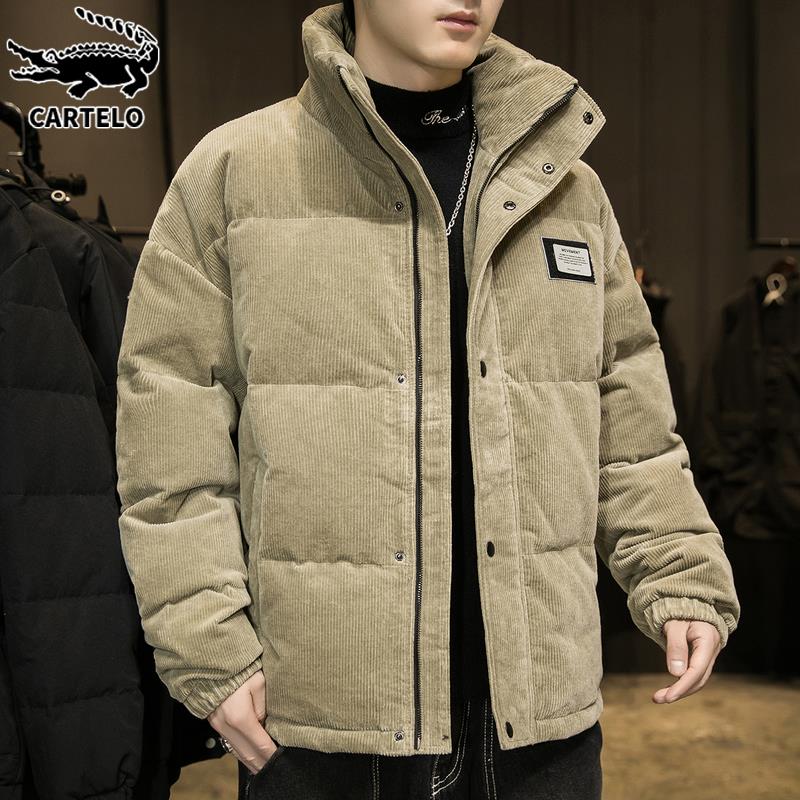 鳄鱼灯芯绒羽绒服男士休闲加厚保暖面包服冬季大码防寒羽绒衣外套