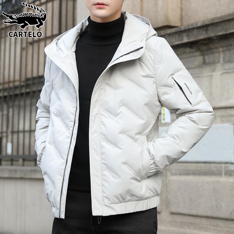 鳄鱼轻薄羽绒服男士新款休闲连帽冬季保暖短款潮牌韩版白鸭绒外套