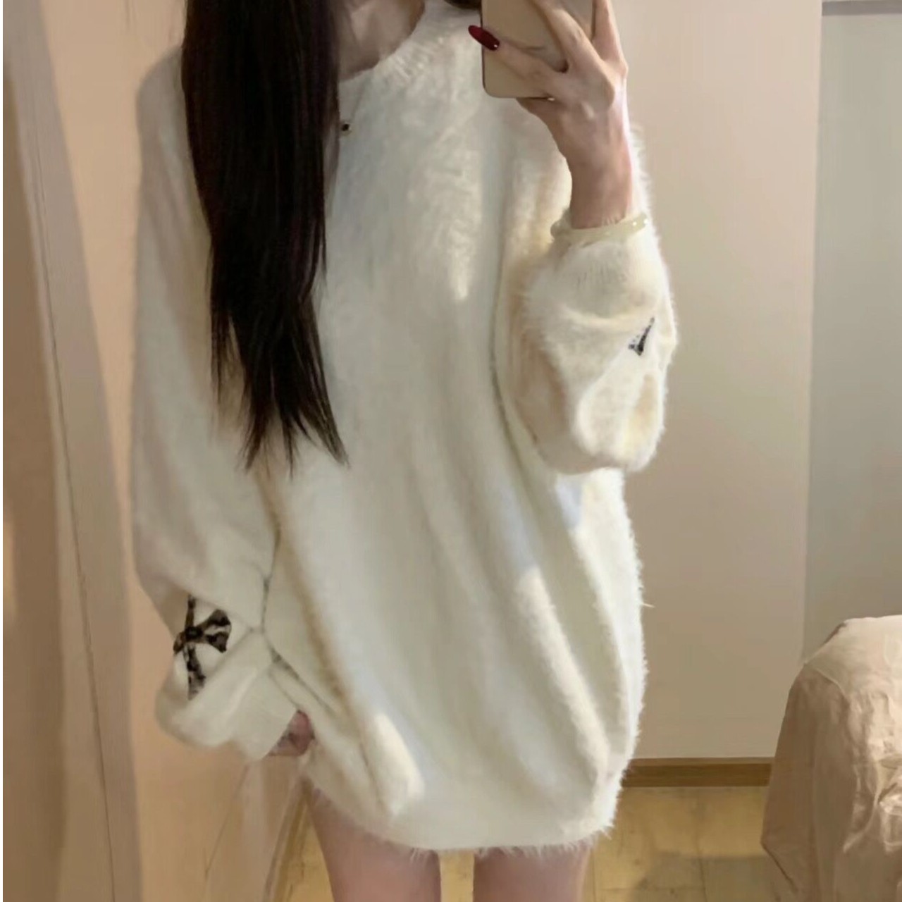 毛衣女毛绒绒加厚秋冬韩版新款豹纹十字架外穿慵懒风宽松长袖上衣