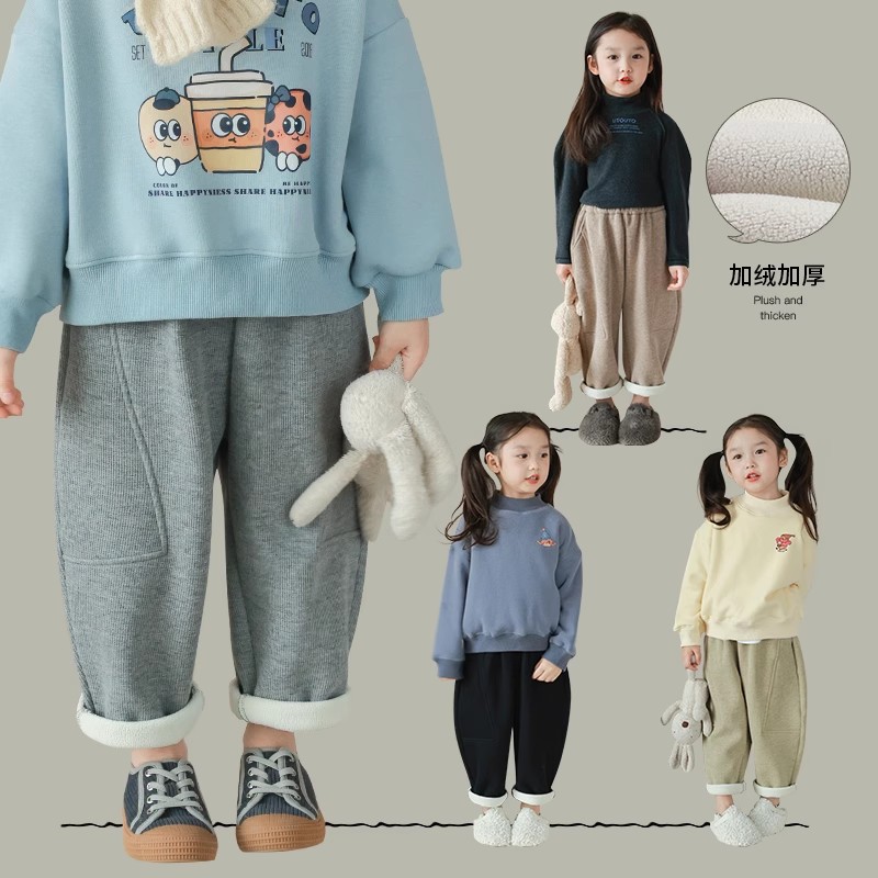 UTOUTO大耳象 女童竖条加绒裤2023冬季新款儿童纯色宽松2309579