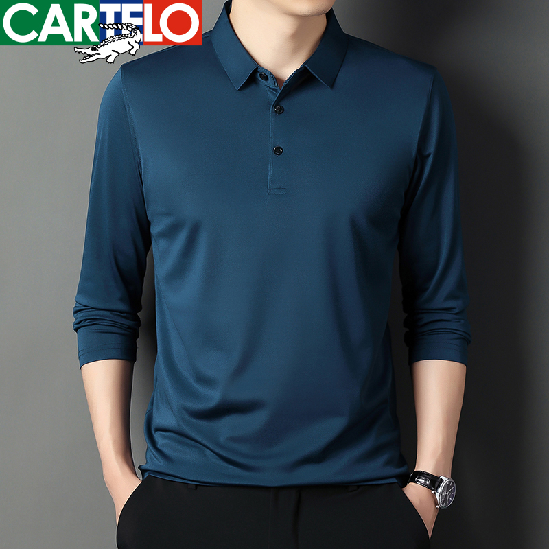 CARTELO/卡帝乐鳄鱼秋季男士长袖翻领高档T恤打底衫宽松POLO衫男