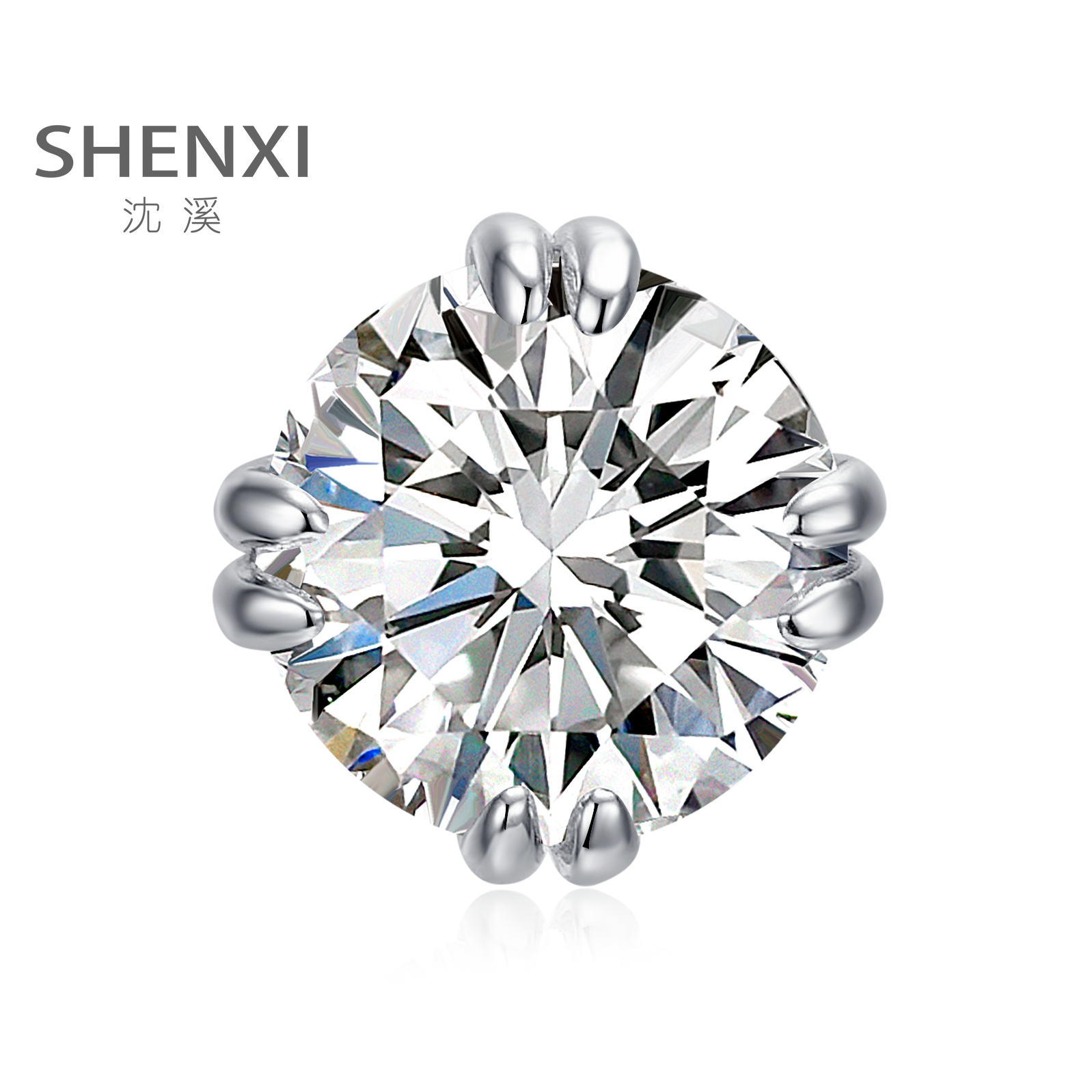 925银合成锆石耳饰  925银合成锆石 经典双四爪圆水晶耳饰