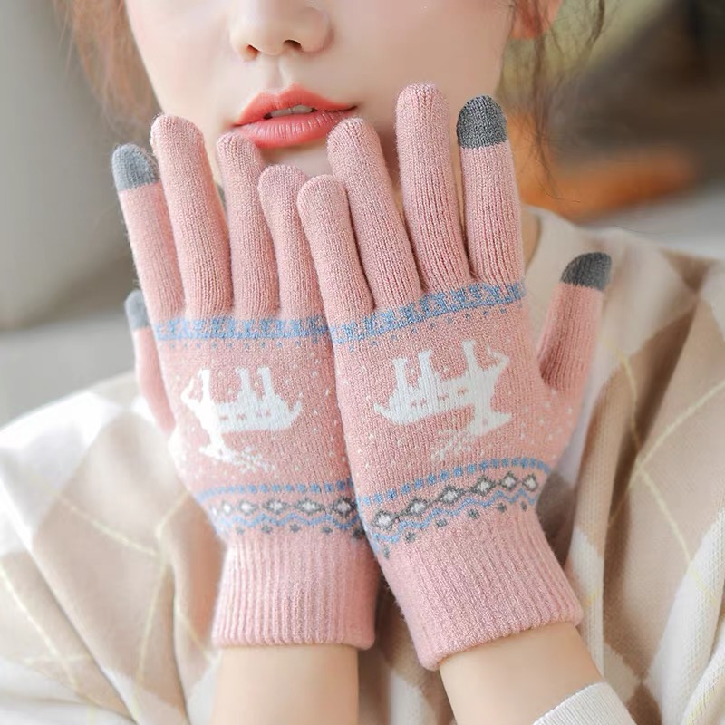（升级版）小鹿加绒加厚冬季保暖手套针织毛线触屏骑车手套男女同款