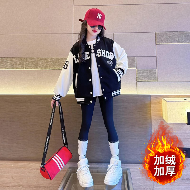 儿童外套上衣童装女童洋气加绒中大童网红时尚女孩韩版时髦春秋款