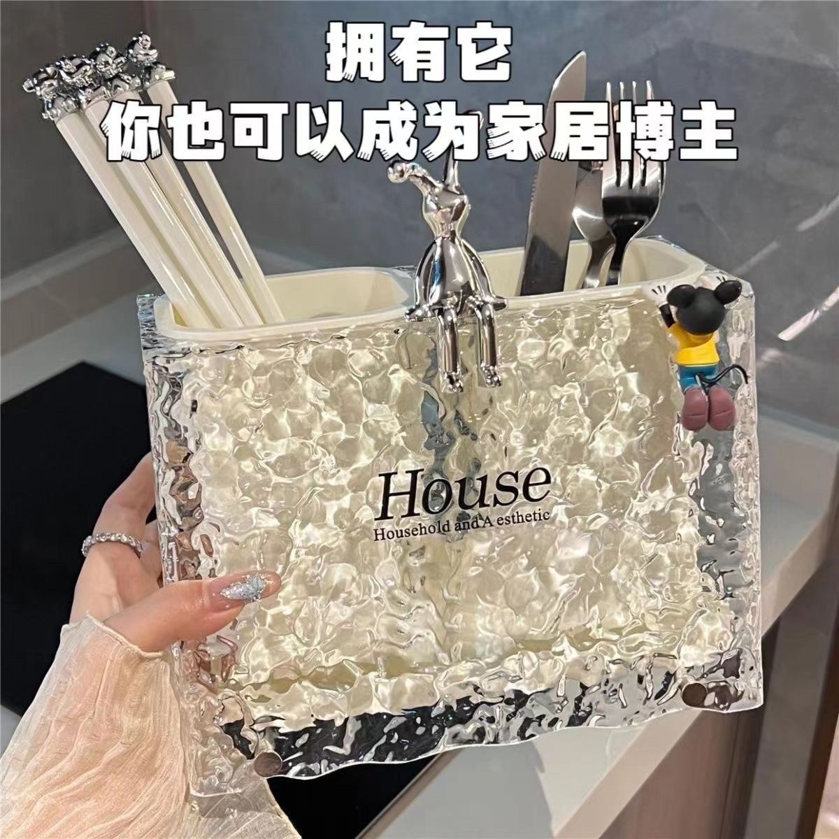 轻奢高颜值筷子筒免打孔壁挂ins筷笼家用台面筷子桶筷子篓沥水架