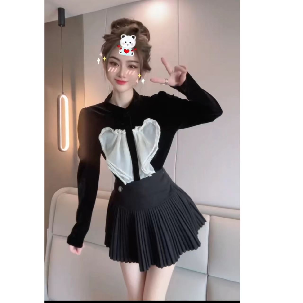 睿夕【月下花朵 百褶半身裙】a字短裙高腰显瘦百褶半身裙子