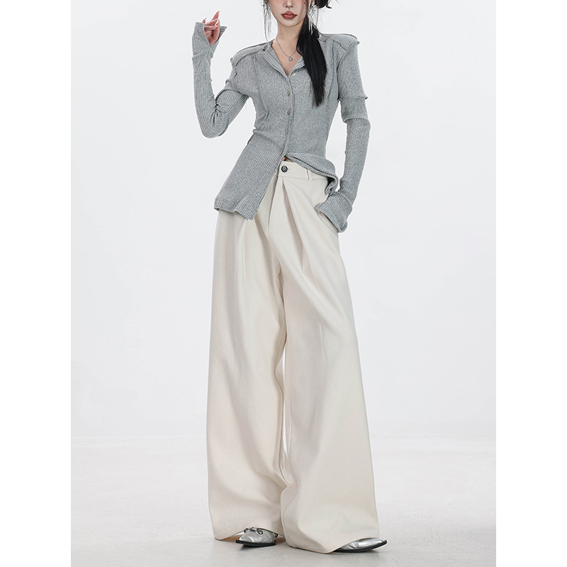 KEN STUDIO原创垂感毛呢加厚阔腿裤女秋冬直筒裤宽松休闲裤