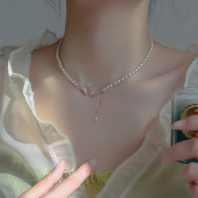 天然淡水珍珠项链女轻奢蝴蝶吊坠2023年新款小众设计感高级锁骨链