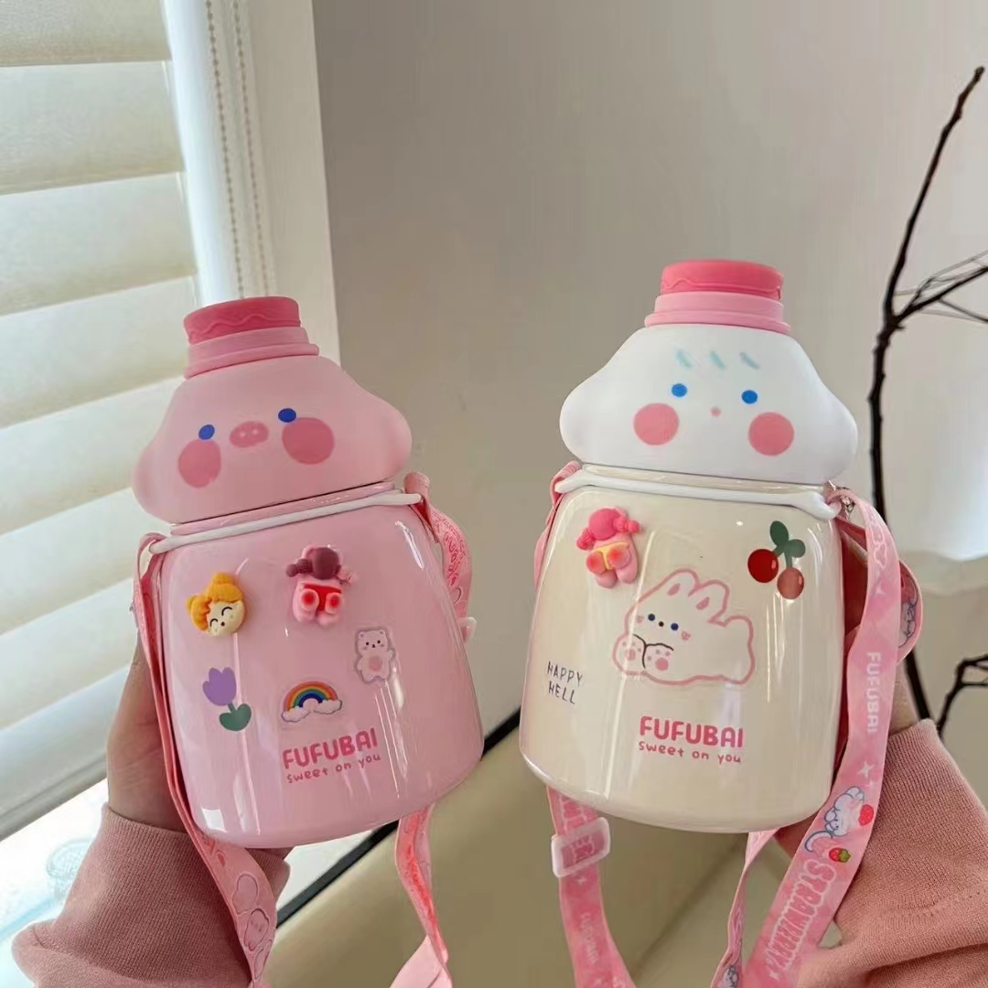 奶fufu新款儿童保温水杯可爱吸管杯食品级保温杯家用真空便携带盖