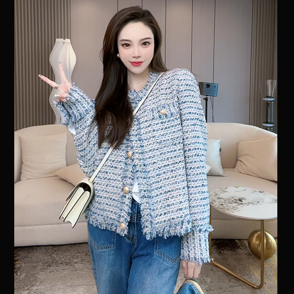 【大白咩三店】“冰蓝迪”小香风春季气质时尚开衫通勤外套202312