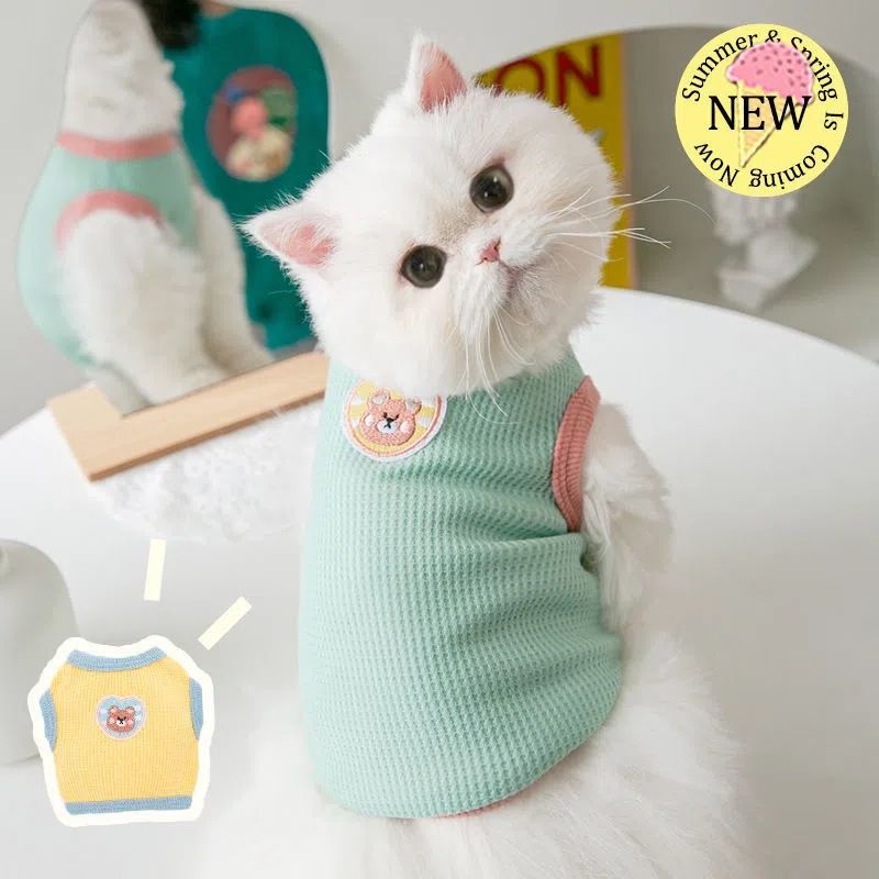 猫咪衣服薄款华夫格背心可爱幼猫春季夏季夏天衣服比熊博美小型犬