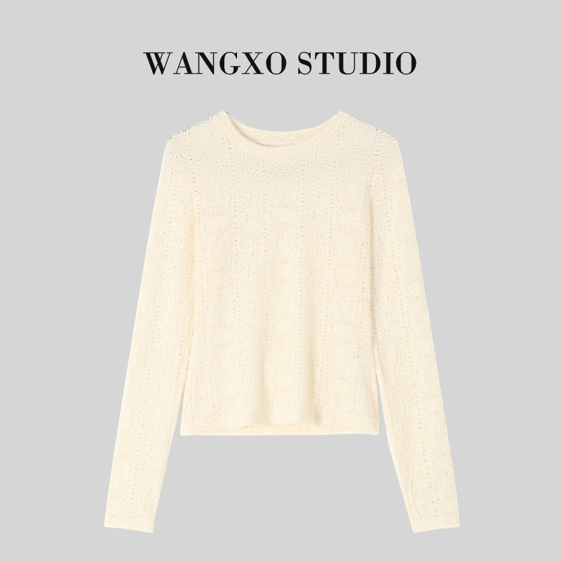 WANGXO修身圆领蕾丝针织上衣2311839Y