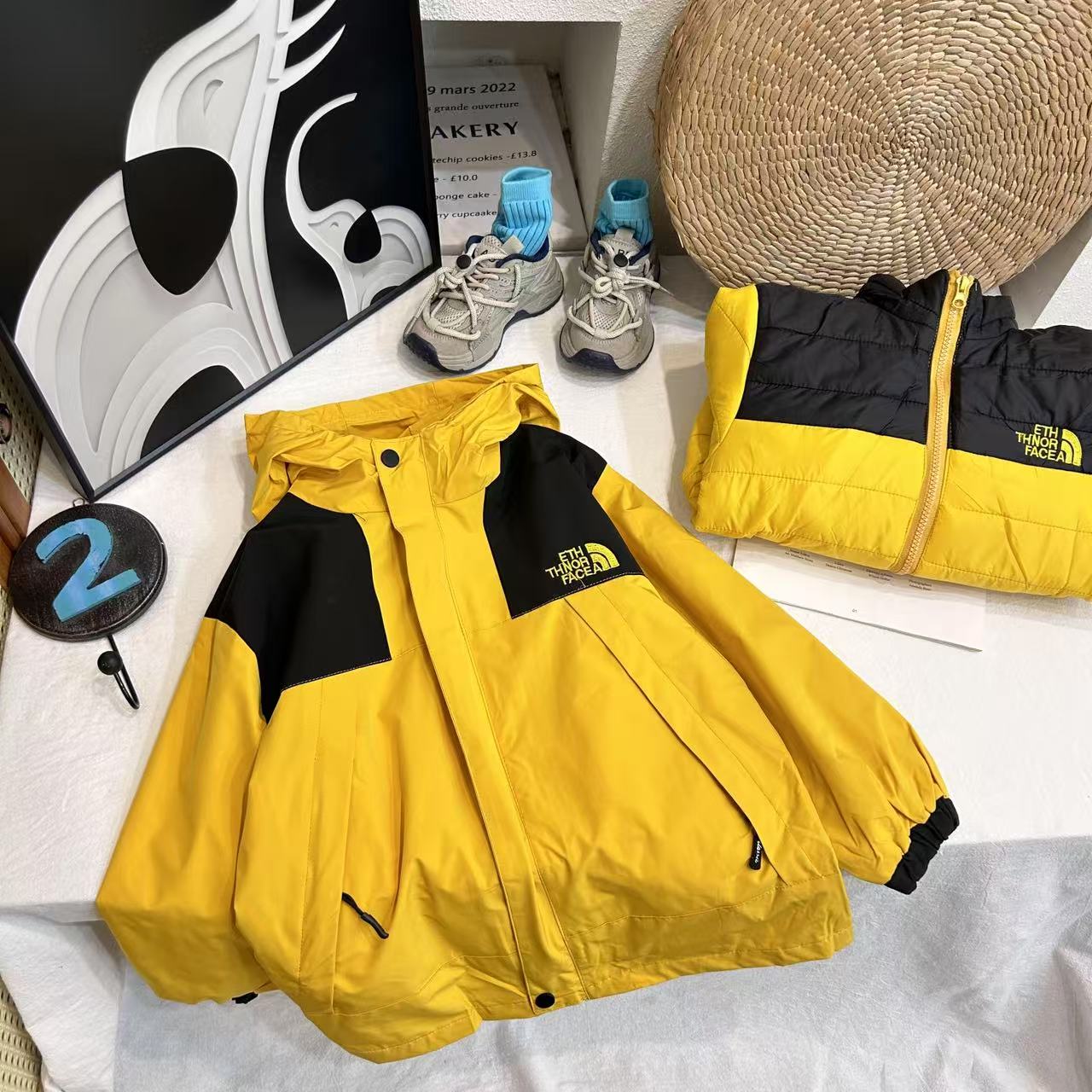 WT-6198 黄色 童装儿童户外冲锋衣两件三合一冲锋衣外套