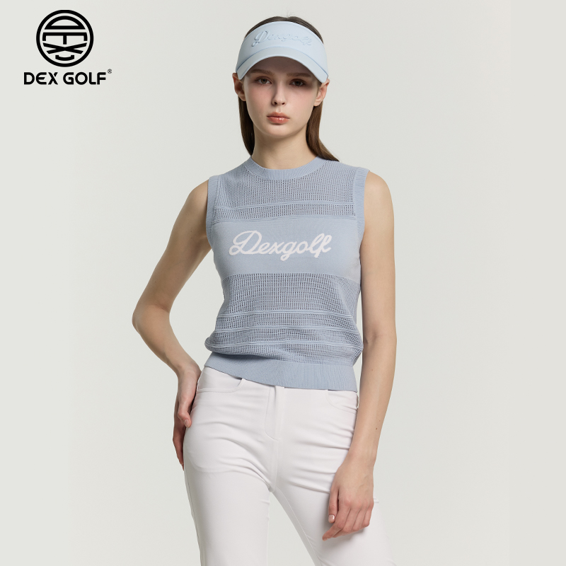 DEXGOLF高尔夫女士春夏8230设计感镂空格纹轻薄无袖背心针织马甲