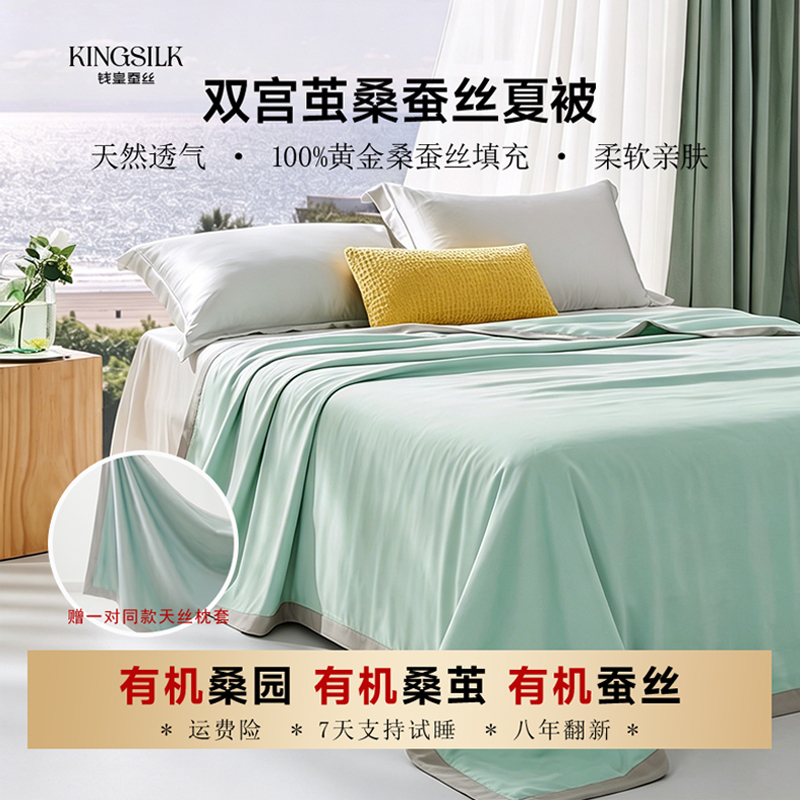 钱皇莱赛尔天丝100%有机桑蚕丝填充A类夏凉被被套可拆洗冰丝凉感