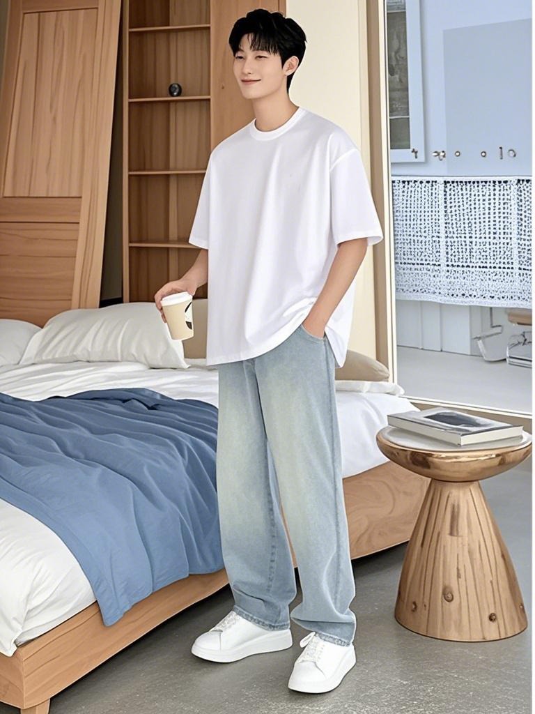 【时尚起易】夏季软牛仔裤男女款休闲百搭宽松浅色复古垂感直筒裤男